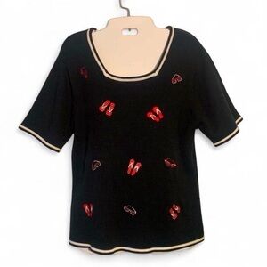 Women’s sweater shirt with flip flop embellishment size medium square neckline